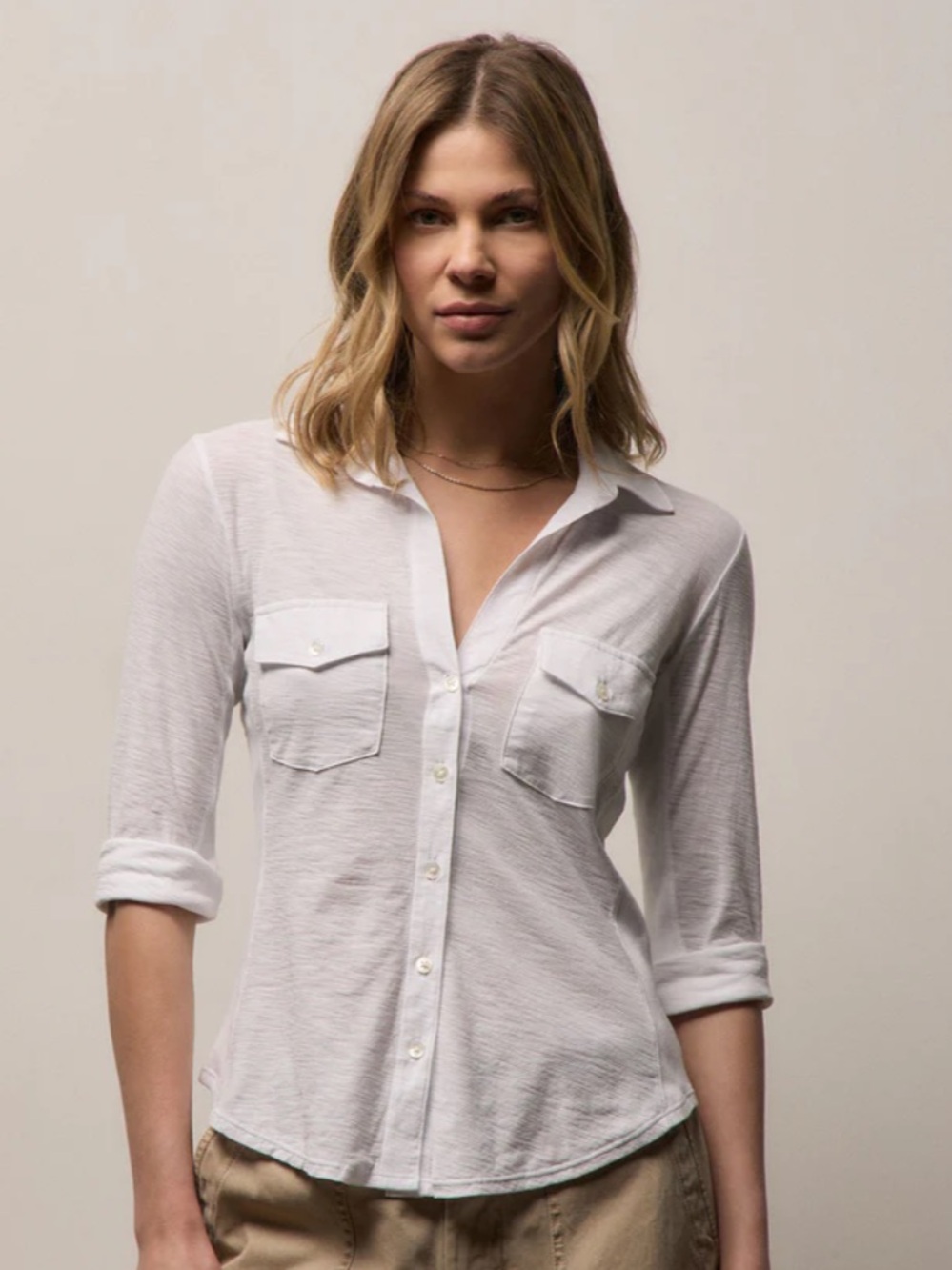 James Perse Sheer Slub Side Panel White Shirt